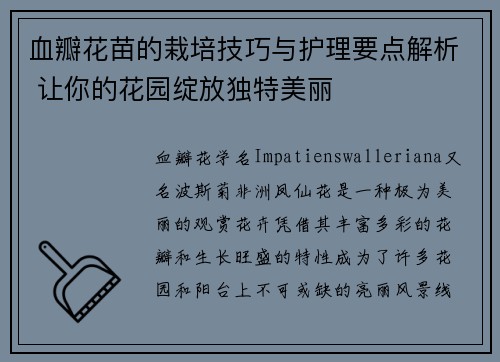 血瓣花苗的栽培技巧与护理要点解析 让你的花园绽放独特美丽